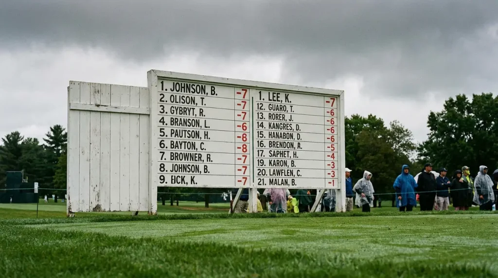 Tournament scoreboard showing two players tied at the same score
