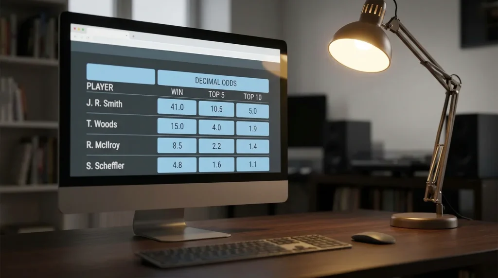 Betting exchange screen showing decimal golf odds with toggle option for format switching
