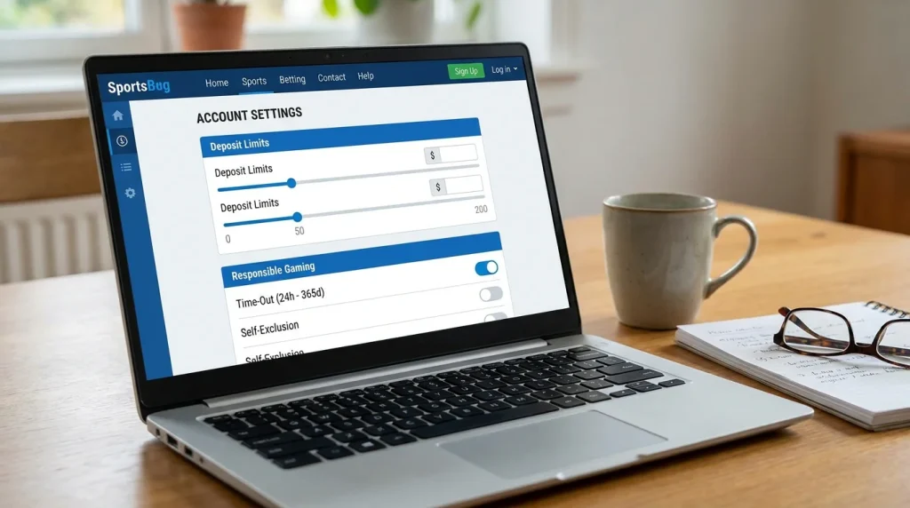 Bookmaker account settings page showing deposit limit and time-out controls