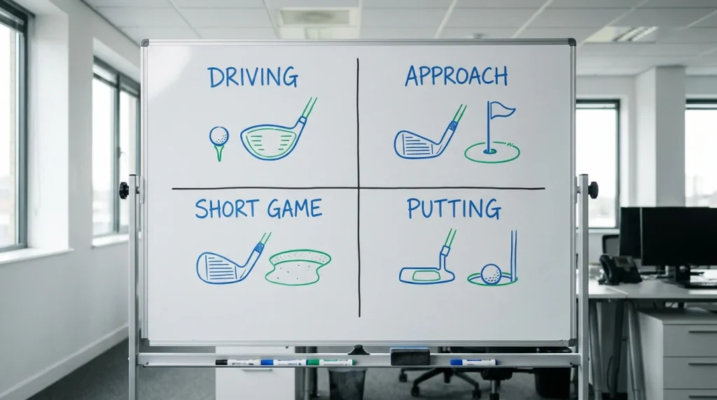 Diagram of the four strokes gained categories and their relevance to golf betting