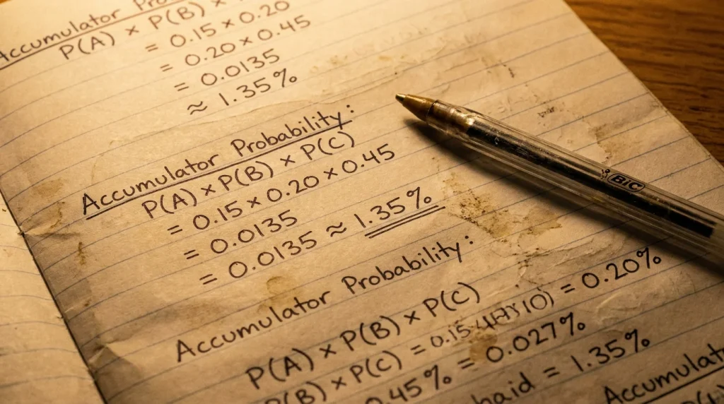 Notebook page with accumulator probability calculations written out
