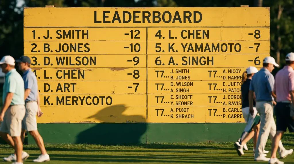 Professional golf scoreboard showing the Friday cut line at a stroke-play tournament