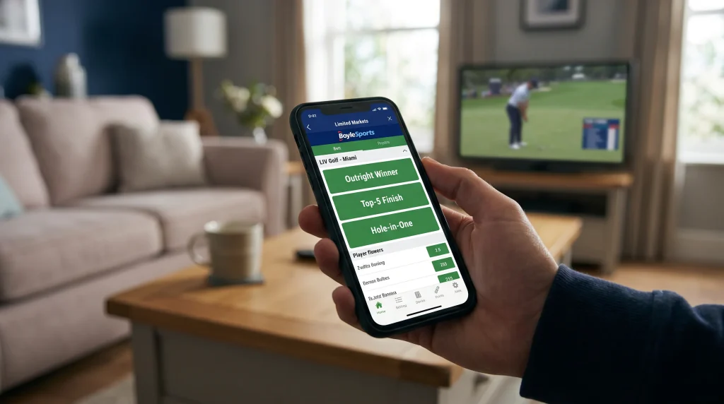 UK bookmaker page showing limited LIV Golf betting market options