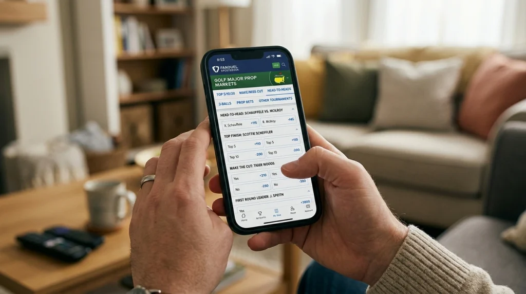 Punter browsing major-specific prop bet options on a sportsbook app
