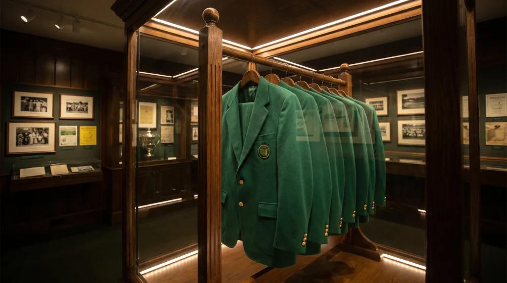 Display of green jackets representing repeat Masters champions