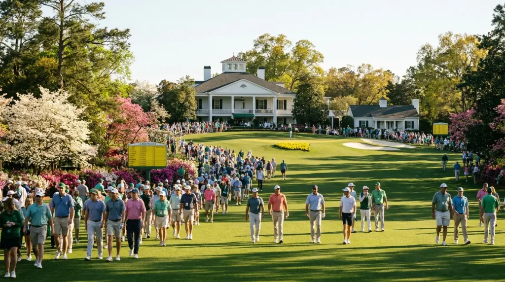 Patrons walking the grounds at Augusta National during Masters week
