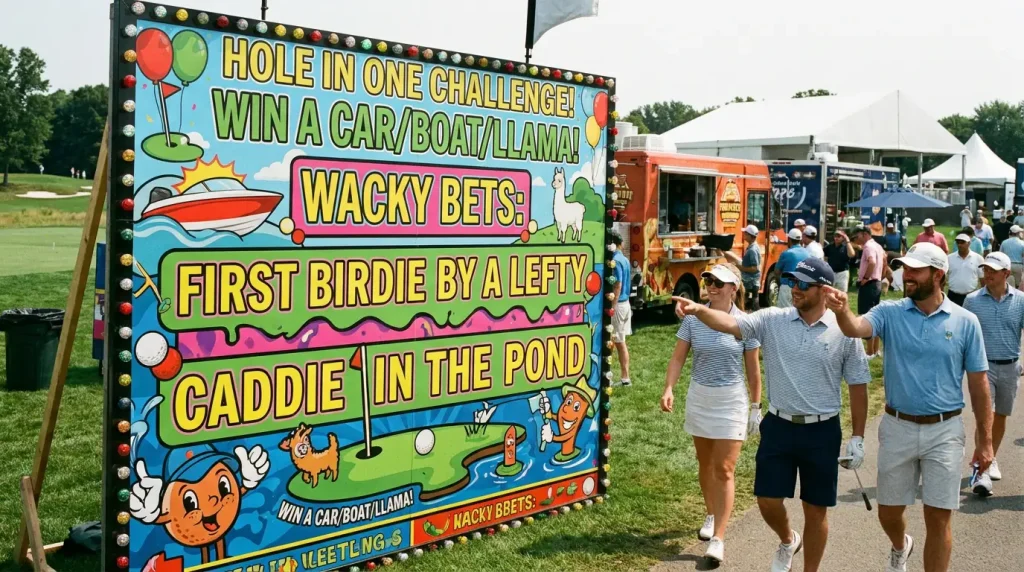 Colourful novelty betting board at a golf tournament fan zone