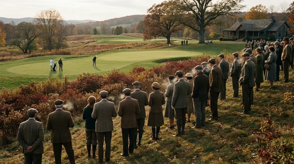 Small gallery watching golf at a quiet opposite-field autumn event