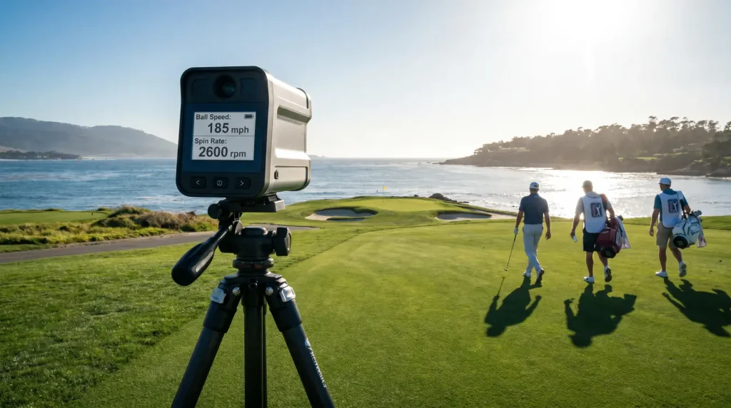 ShotLink tracking equipment positioned beside a PGA Tour fairway