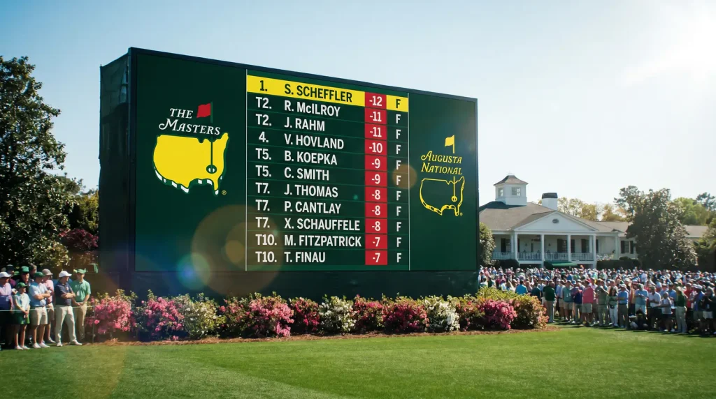 Golf leaderboard showing multiple players finishing in the top ten